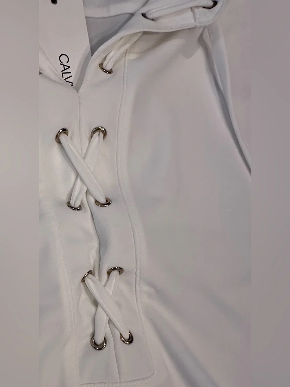 Women’s Calvin Klein White 3/4 Sleeve Lace-Up Shirt Top NWT Small - Picture 7 of 7